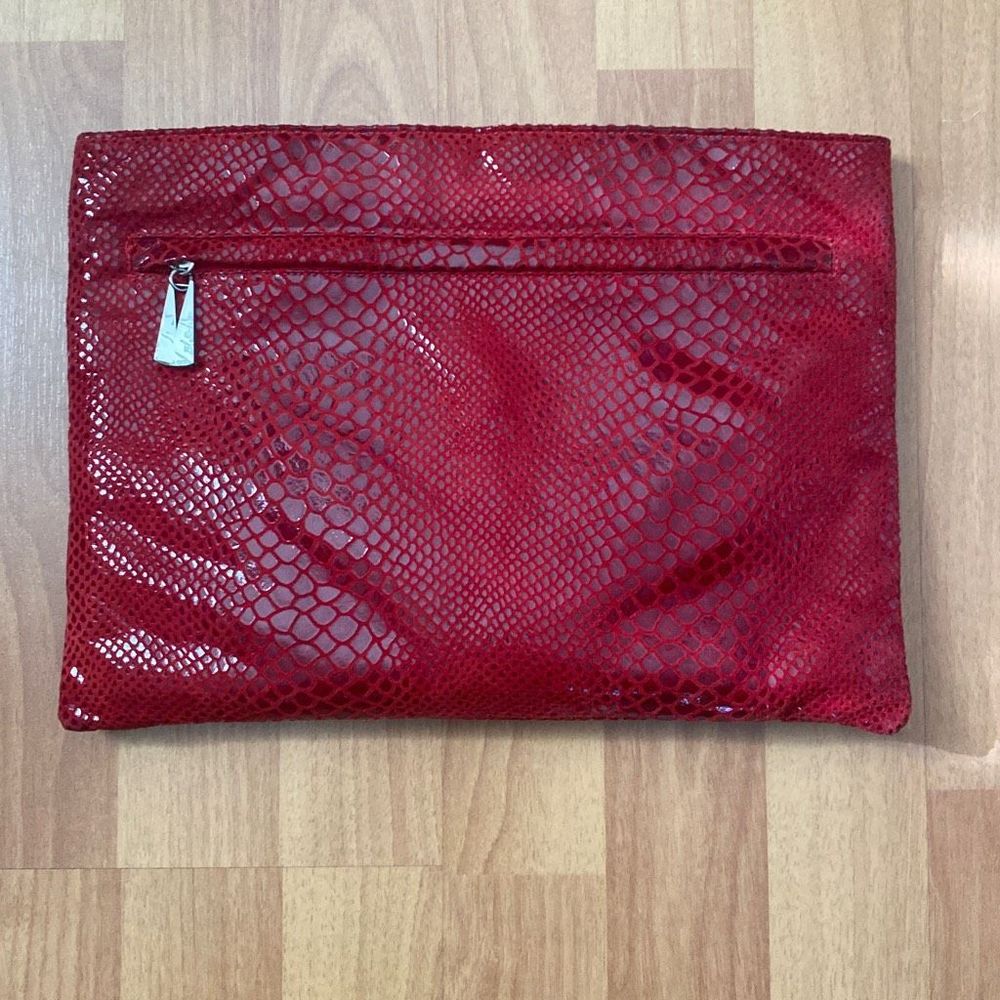 Vintage Liza Ganz New York Red Reptile Pattern Leather Clutch Purse